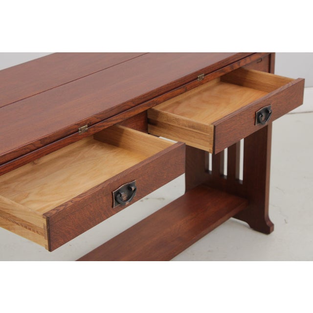 Stickley Mission Oak Flip Top Harvest Console Table For Sale - Image 10 of 18