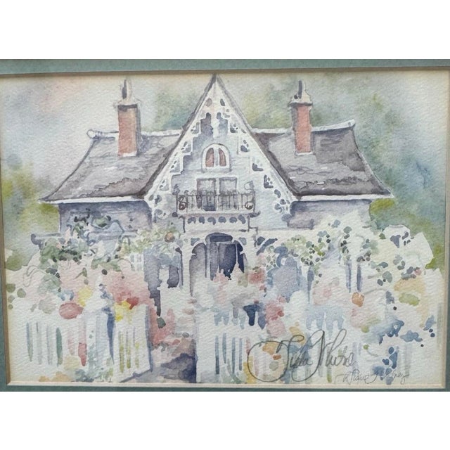 Wood Pair 1980s Tisha Whitney Victorian Coastal Cottage Watercolors, Framed For Sale - Image 7 of 10