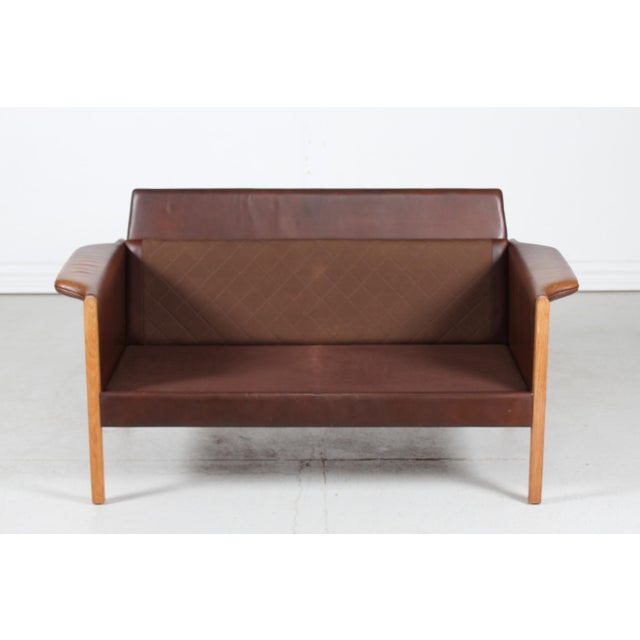 Cognac-Colored Leather 2-Seater Sofa in the Style of Finn Juhl, Denmark, 1960s For Sale - Image 13 of 15