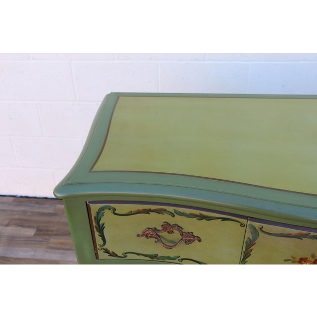 French Provincial Hand-Painted Green Five-Drawer Dresser, Circa 1950s For Sale - Image 11 of 18