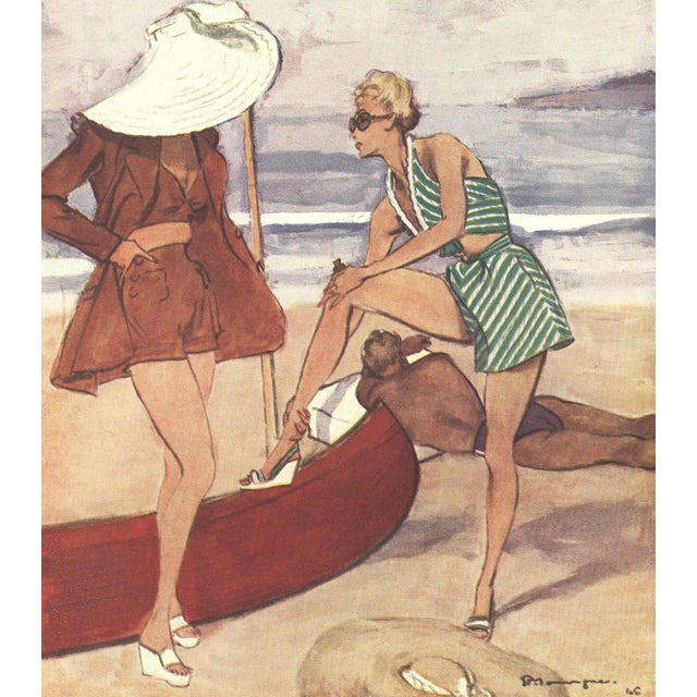 1946 Set of 2 Mid-Century French Summer Beach Fashion Prints by Pierre Mourgue For Sale - Image 4 of 7
