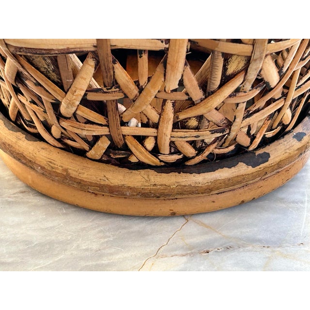 Mid 20th Century Bamboo & Rattan Hand Woven Basket For Sale - Image 5 of 11
