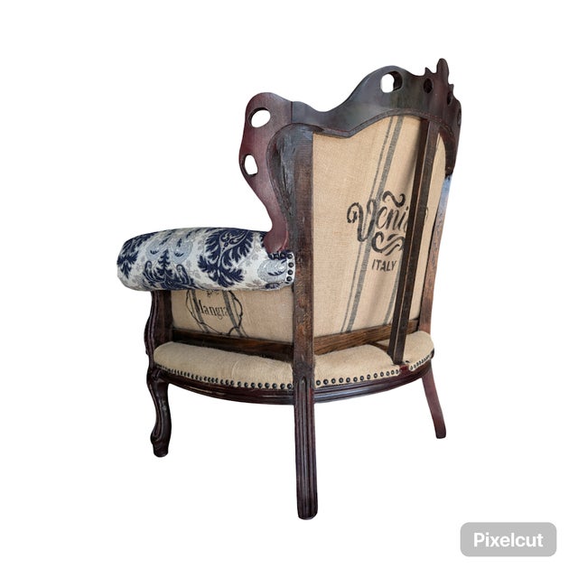 Textile Vintage Hand Carved Italian Deconstructed Upholstered Armchair For Sale - Image 7 of 8
