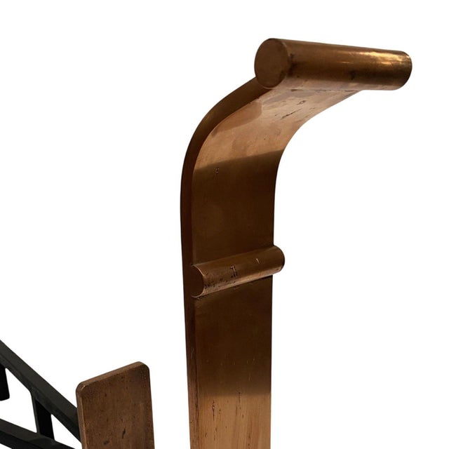 Copper 1930s Art Deco Modernist Copper and Iron Firedogs / Andirons, Pair For Sale - Image 8 of 8