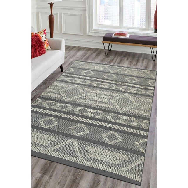 Gray 8x10 Vibrant Iris Gray Tribal Geometric Contemporary Handmade Wool Carpet Rug For Sale - Image 8 of 9