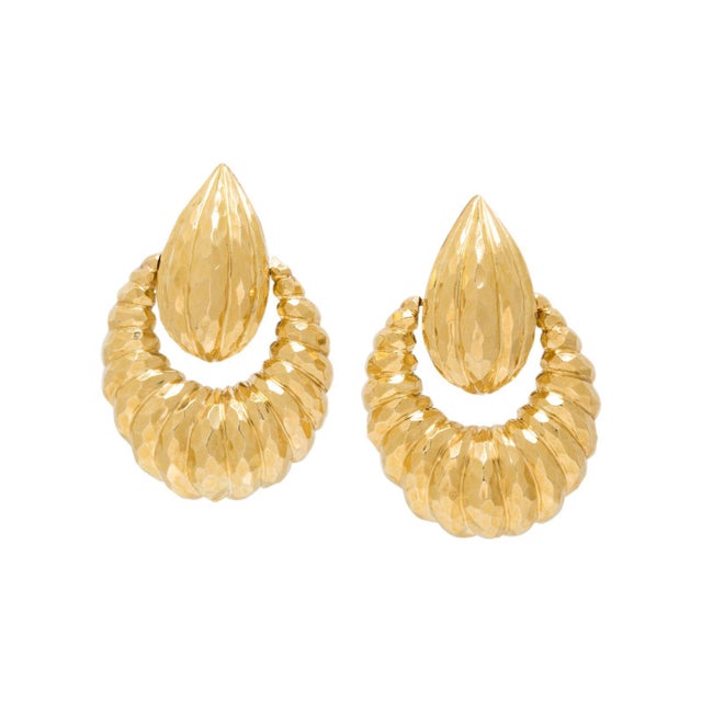 Cartier Vintage Cartier 18k Yellow Gold Door Knocker 1.5 Inch Long Lever Back Earrings, A Pair For Sale - Image 4 of 12