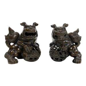 Vintage Foo Dog Figures With Bronze Finish, a Pair