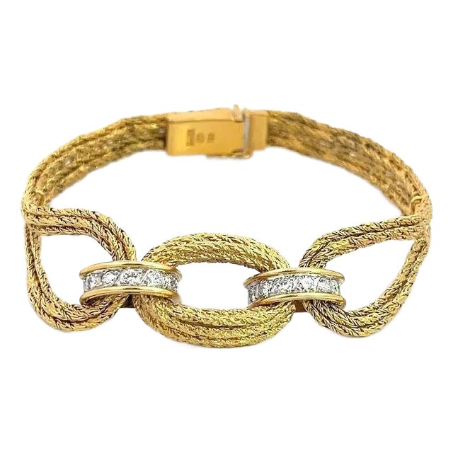 Bucherer Diamond Bracelet 18k Yellow Gold Loop Style Swiss For Sale