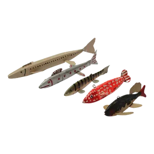 Grouping of Five Hand-Painted and Carved American Folk Art Fish Decoys