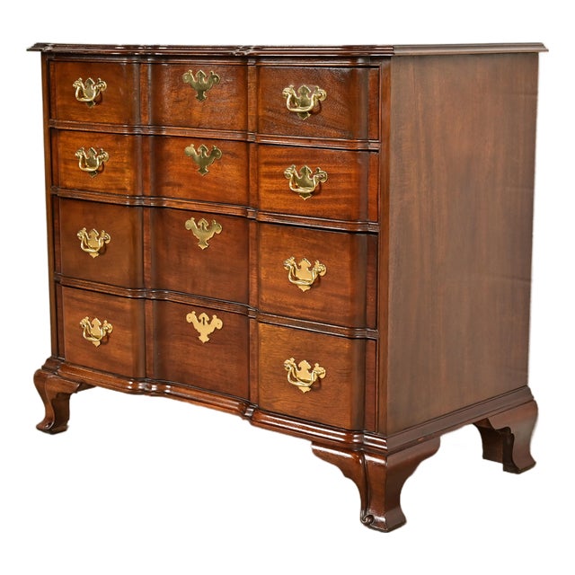 Councill Furniture Georgian Carved Solid Mahogany Block Front Chest of Drawers For Sale