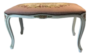Vintage French Provincial Pink Needlepoint Vanity Bench