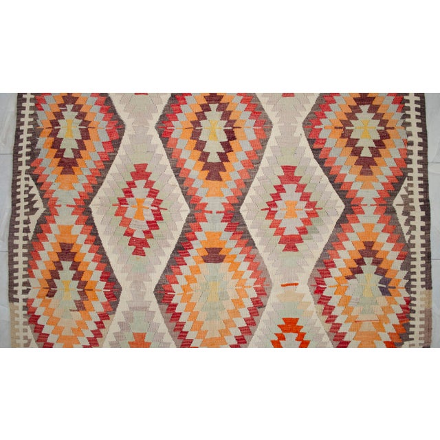 Vintage Handwoven Turkish Rug Kilim, Primitive Tribal Statement, Bohemian Area Rug - 5′8″ X 9′6″ For Sale - Image 12 of 16