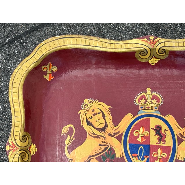 Late 20th Century British Royal Family-Inspired Crested Artisan Finished Tray Table For Sale - Image 4 of 13