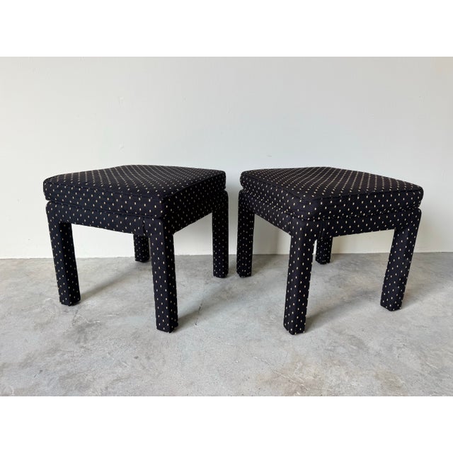 Postmodern 1980’s Postmodern Milo Baughman Parsons-Style Upholstered Ottomans – A Pair For Sale - Image 3 of 11