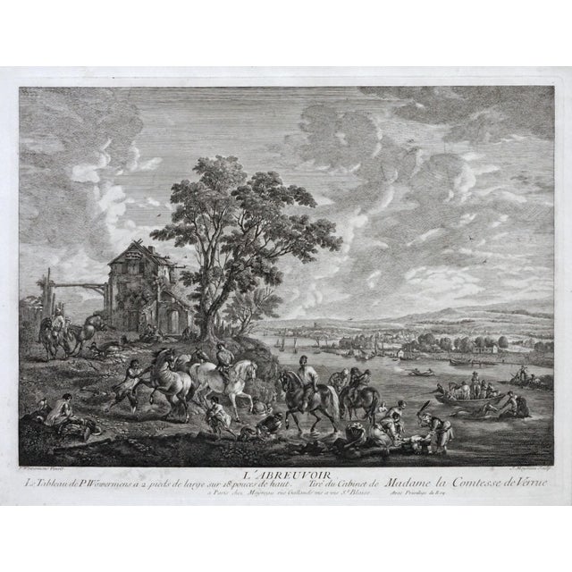 Fine circa 19th Century etching titled L’Abreuvoir by Jean Moyreau after a painting by the same name by the celebrated...
