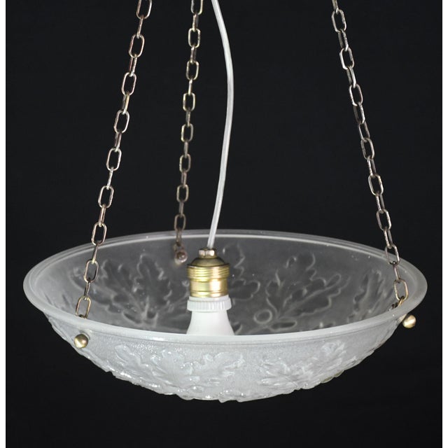 French Art Deco Glass Bowl Pendant Chandelier With Floral Pattern, 1950 For Sale - Image 9 of 12