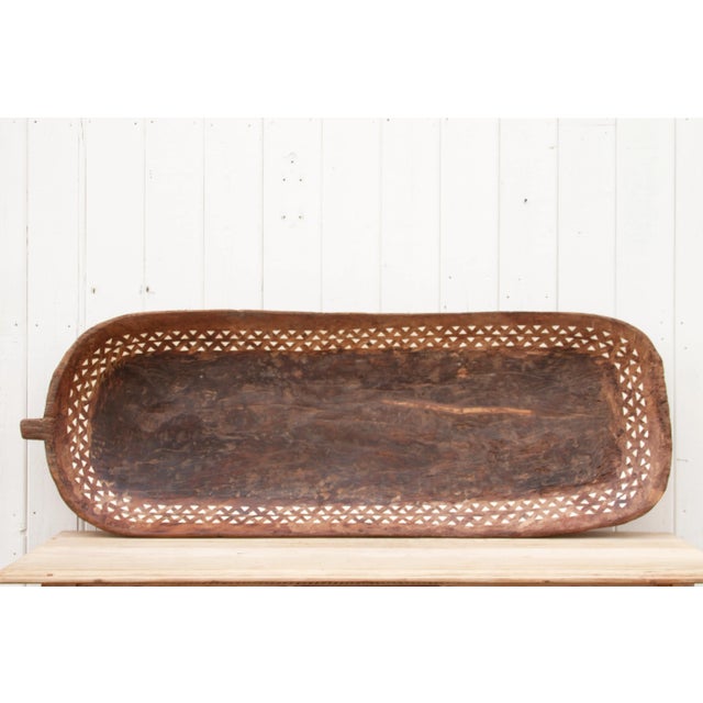 Tribal Very Long Mother of Pearl Inlay Dough Bowl For Sale - Image 3 of 11