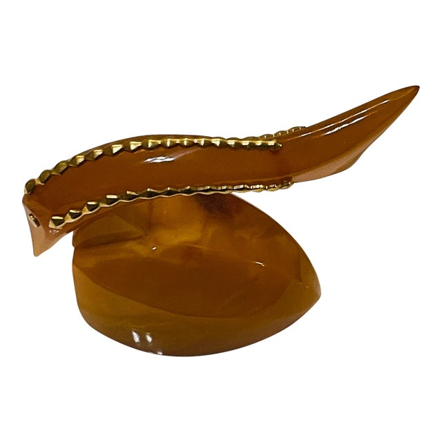 Vintage 1980s Baltic Amber Fish Figurine Egg Yolk Color Gold Accents For Sale
