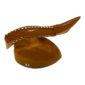 Vintage 1980s Baltic Amber Fish Figurine Egg Yolk Color Gold Accents