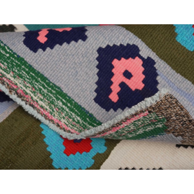 Blue 1970s Vintage Handmade Wool Cotton Blue Runner Rug For Sale - Image 8 of 11