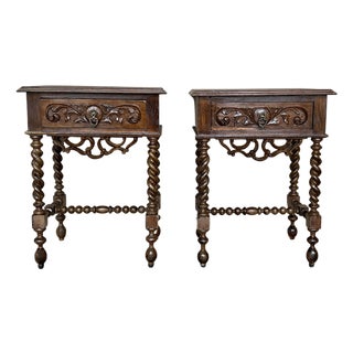 20th Century Pair of Solid Carved French Nightstands with Turned Columns For Sale