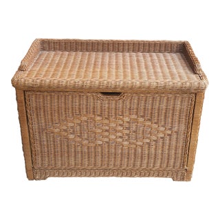 Mid Century Wicker Storage Bench Blanket Chest For Sale