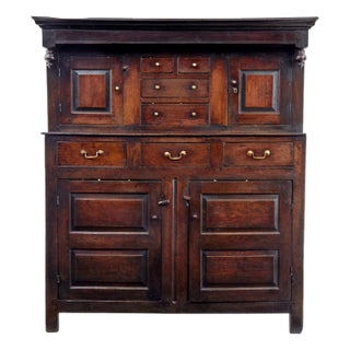 17th Century Welsh Carved Oak Court Cupboard, 1680s For Sale