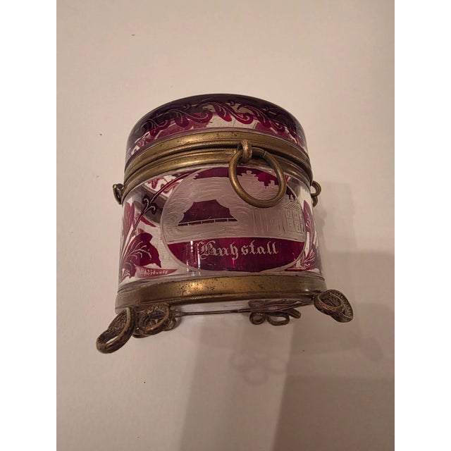 Late 19th Century Antique Bohemian Crystal Souvenir Box With Etched Views For Sale - Image 5 of 12