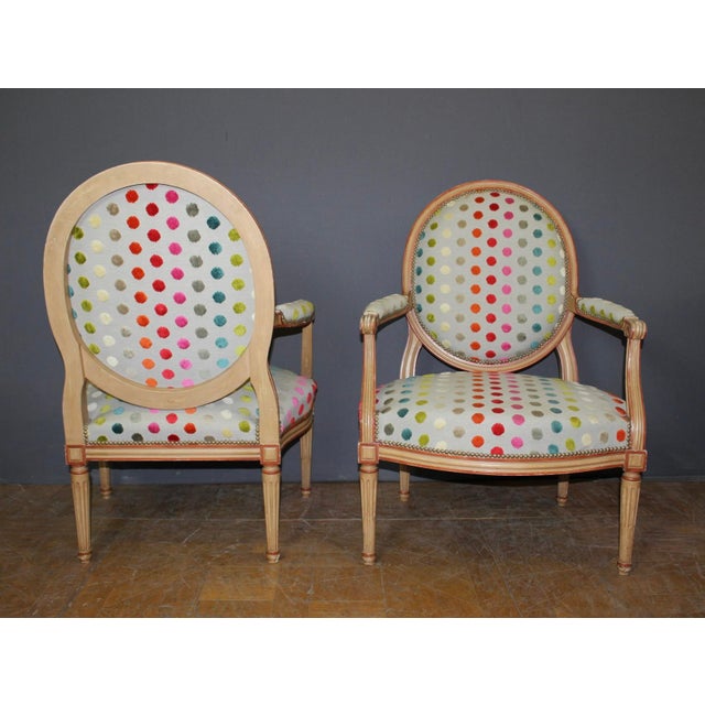 Louis XVI Medallion Armchairs, 1950s, Set of 2 For Sale - Image 3 of 12