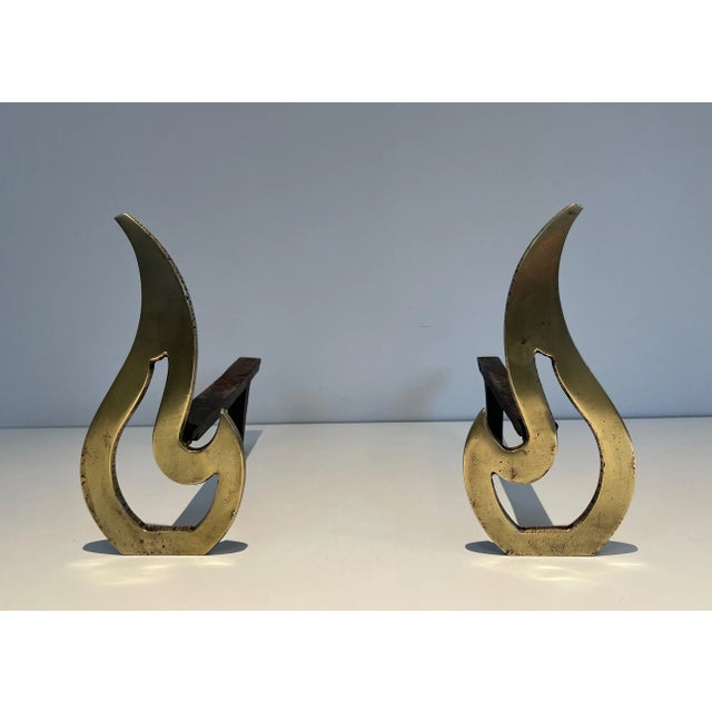 1920s Flame Brass Andirons - A Pair For Sale - Image 5 of 13