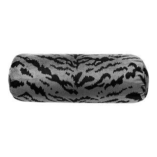 The House of Scalamandré Tigre Bolster, Silver & Black For Sale