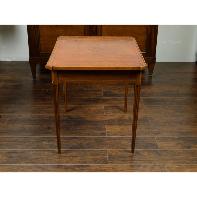 French French 19th Century Walnut Side Table with Gilt Embossed Leather Top and Drawer For Sale - Image 3 of 12