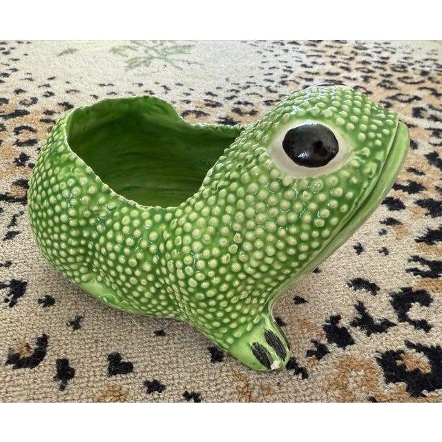 Vintage Jean Roger's frog cachepot. Bright grass green hobnail design out of ceramic. Signed on underside. Made expressly...