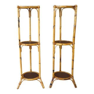 Pair of Victorian Rattan Three-Tier Plant Stands, Late 19th Century For Sale