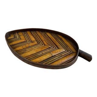 Vintage Split Bamboo Leaf-Shaped Serving Tray For Sale