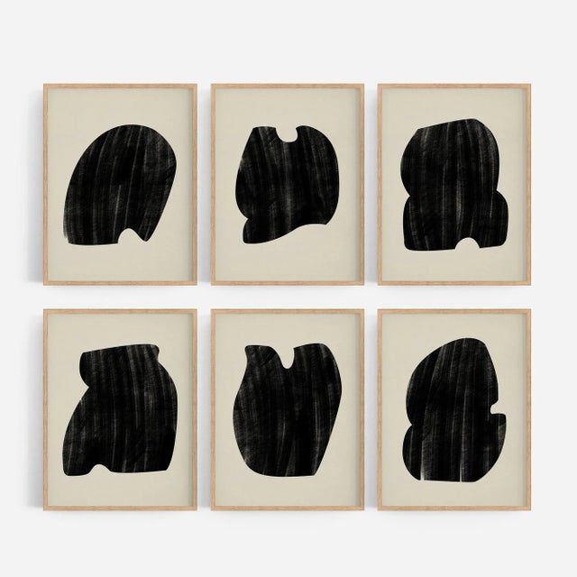 Set of 6 geometric forms 12"x16" size open edition giclee prints. Elegant black figures on beige background. Printed on...