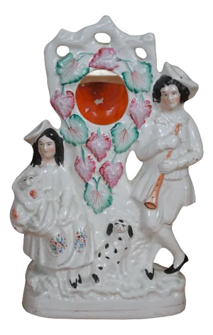 Antique Staffordshire Porcelain Shepherd Pocket Watch Holder Mantel Figurine