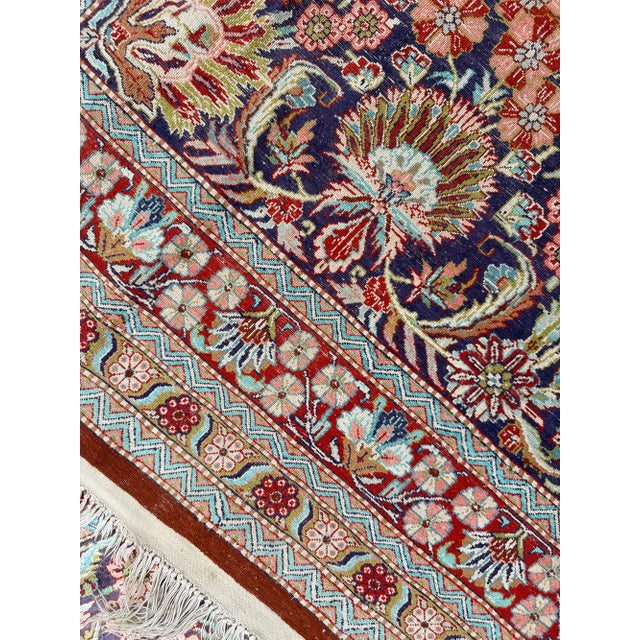 A Stunning Vintage Mansion 12' X 18' Size All Silk 400+ Kpsi Persian Qum Pattern Silk Rug For Sale - Image 12 of 12