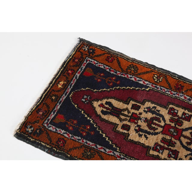 Tribal Vintage Turkish Rug – Red Medallion, Floral Borders, Hand-Knotted Wool -1' 5'' X 2' 9'' For Sale - Image 3 of 13
