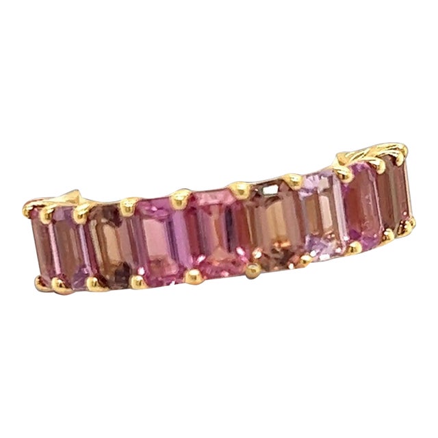 Natural Multi-Shade Sapphire Ring 14k Rose Gold 4.20 TCW Certified, Size 6.5 For Sale