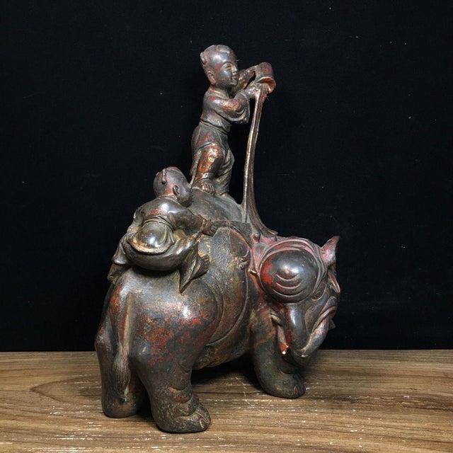 Late 20th Century Vintage Bronze Sculpture of Boys Playing on an Elephant For Sale - Image 5 of 9