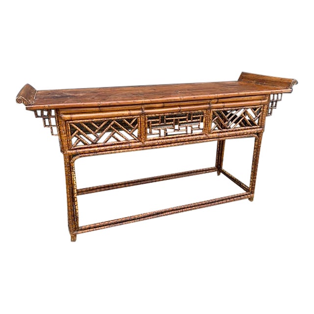 Chinese Bamboo Altar Console Table 19th Century For Sale