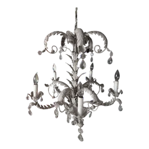 1970's Hollywood Regency Large Patinated Iron Palm Tree Chandelier Attrib. Hans Kogl