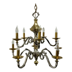 Vintage Jansen Style Chrome and Brass Chandelier