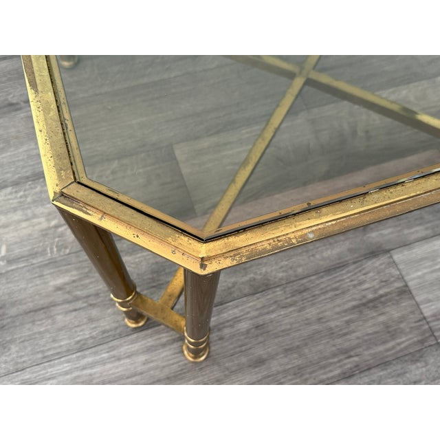 Vintage Hollywood Regency Style Brass and Smoked Glass Coffee Table, 1970s For Sale - Image 10 of 17