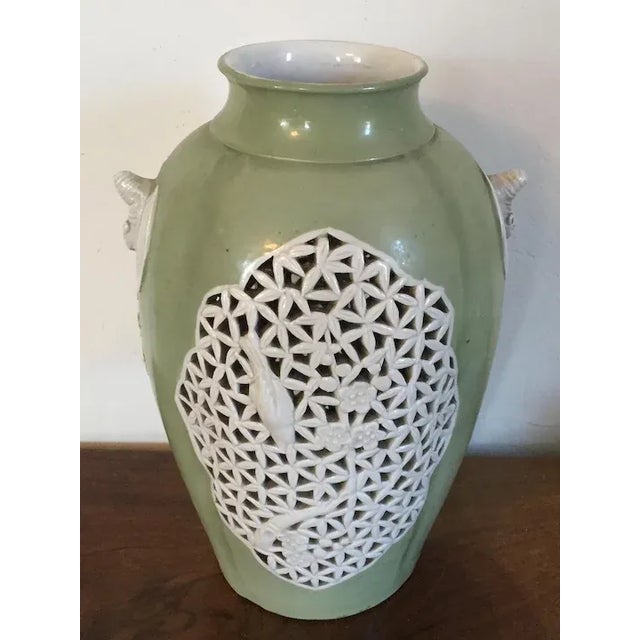 Antique Art Deco Period Chinese Export Celadon Porcelain Vase For Sale - Image 4 of 11