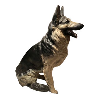 Mid 20th Century Life Size Lifelike Ceramic Shepherd Dog For Sale