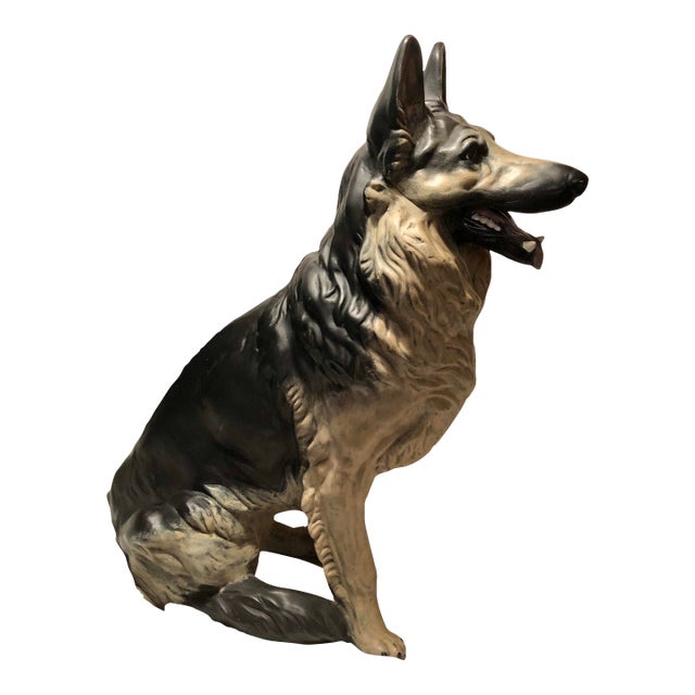 Mid 20th Century Life Size Lifelike Ceramic Shepherd Dog For Sale
