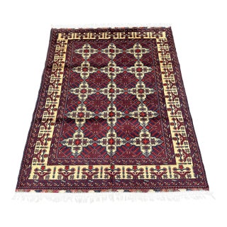Vintage Afghan Turkmen Ivory Diamond Lattice Tribal Rug - 6'4" X 4'10" For Sale