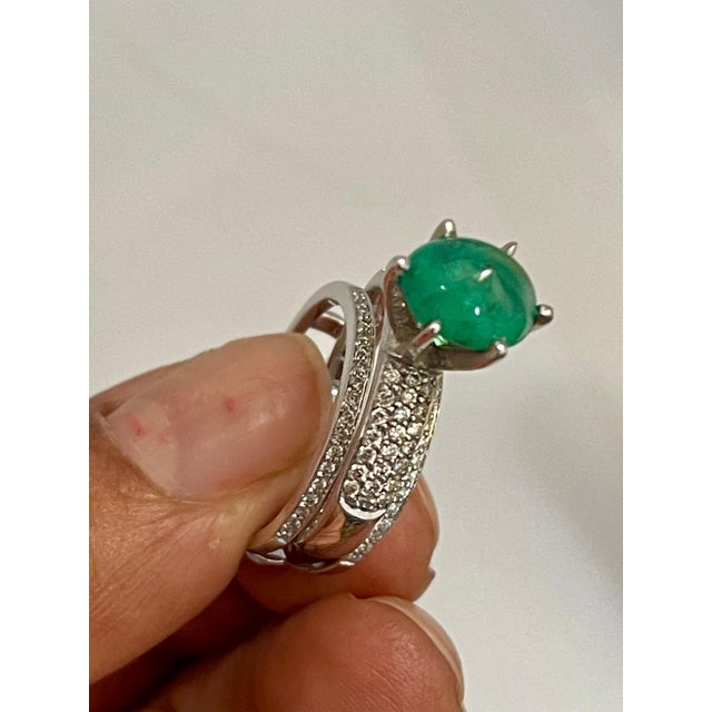 2 Carat Zambian Emerald Cabochon & Diamond Cocktail Ring 14 Kt Gold with Band For Sale - Image 12 of 18